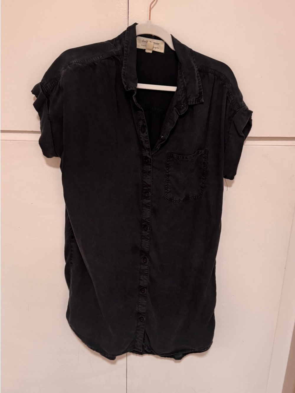 Cloth & Stone Black Short-Sleeve Button-Up Shirt Dress
